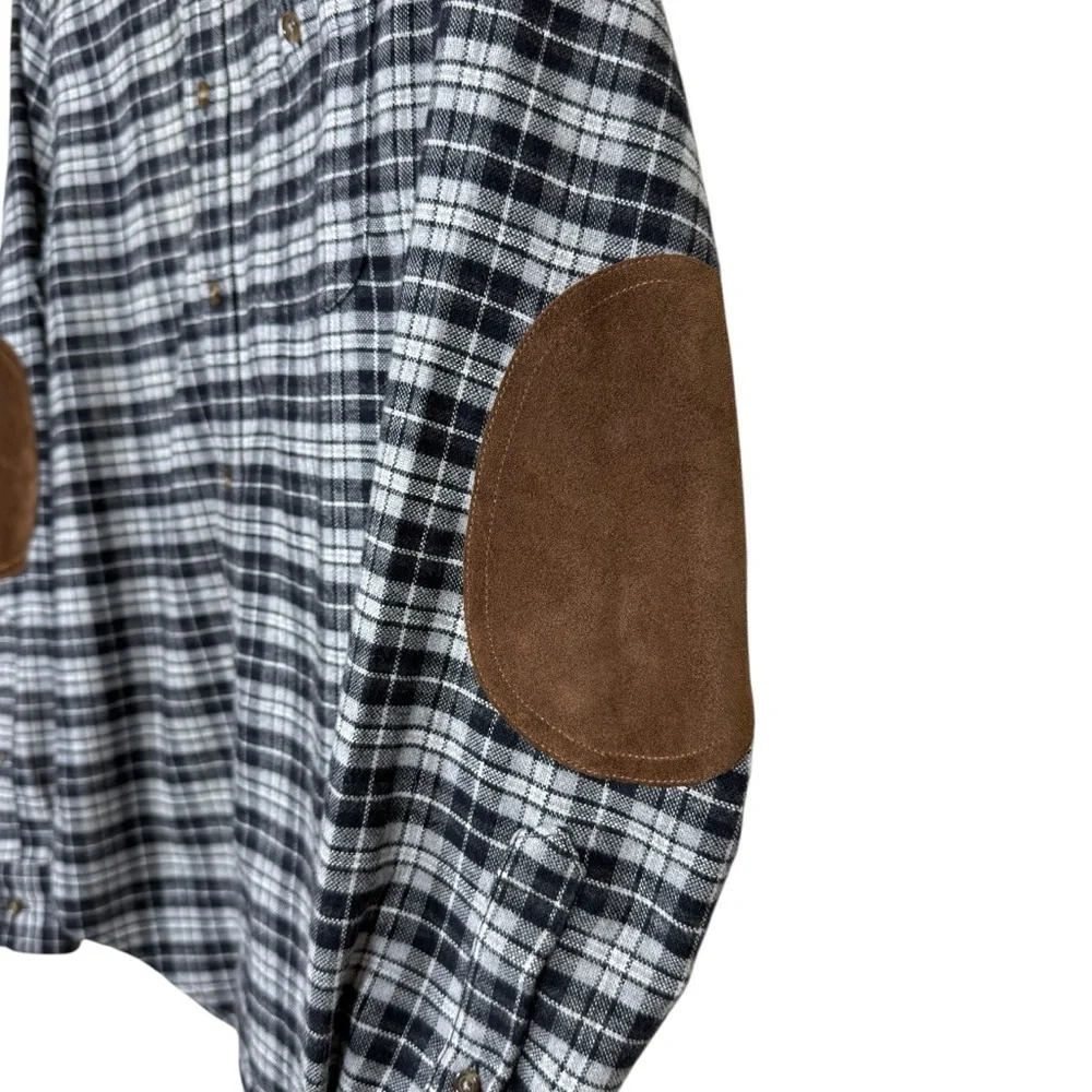 J.Crew Black White Plaid Button Down Shirt Elbow Patches Mens Size Small